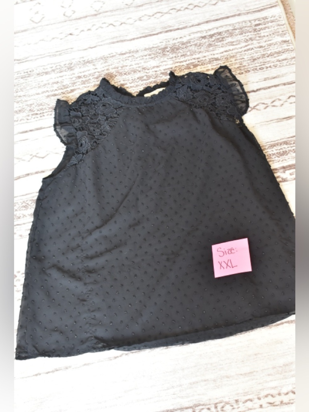 Lace Yoke Swiss Dot Black Blouse - Women's